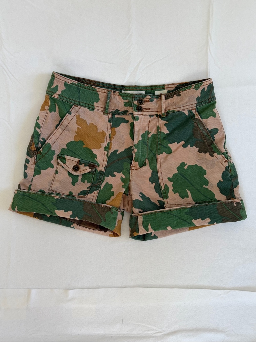 Anthropologie Wanderer Utility Shorts Green Brown Camo Size 26